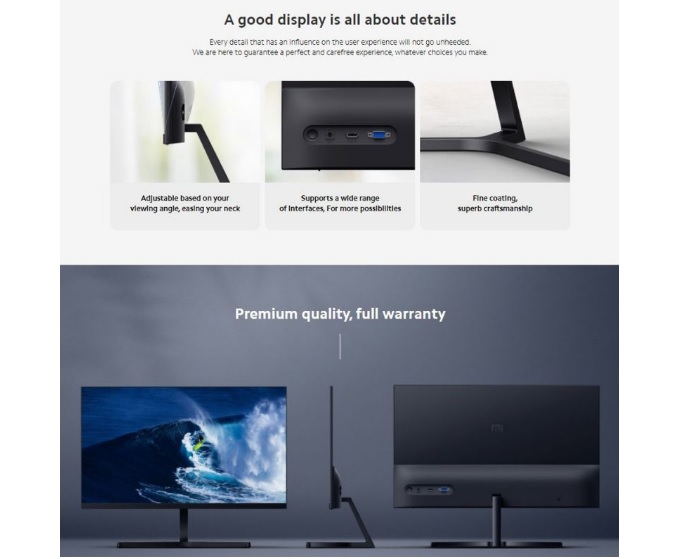 จอมอนิเตอร์ Xiaomi Mi 23.8" Desktop Monitor 1C (XMI-BHR4510GL) ประกันศูนย์ไทย