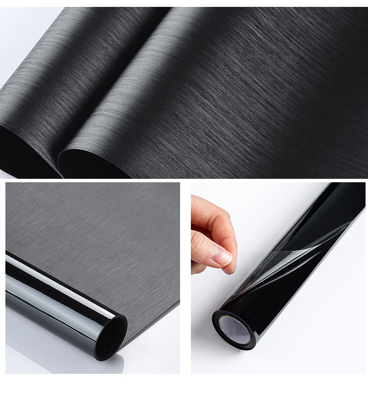 PVC สุญญากาศติดกระจก "สีดำ Blackout Brushed Texture" ขนาดหน้ากว้าง 90cm x 1m