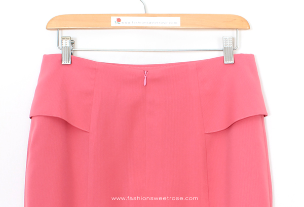 กระโปรงทรงสอบ แต่งระบายด้านหน้า ผ้าโพลีเอสเตอร์ สีชมพู Pink-Candy / SK-481