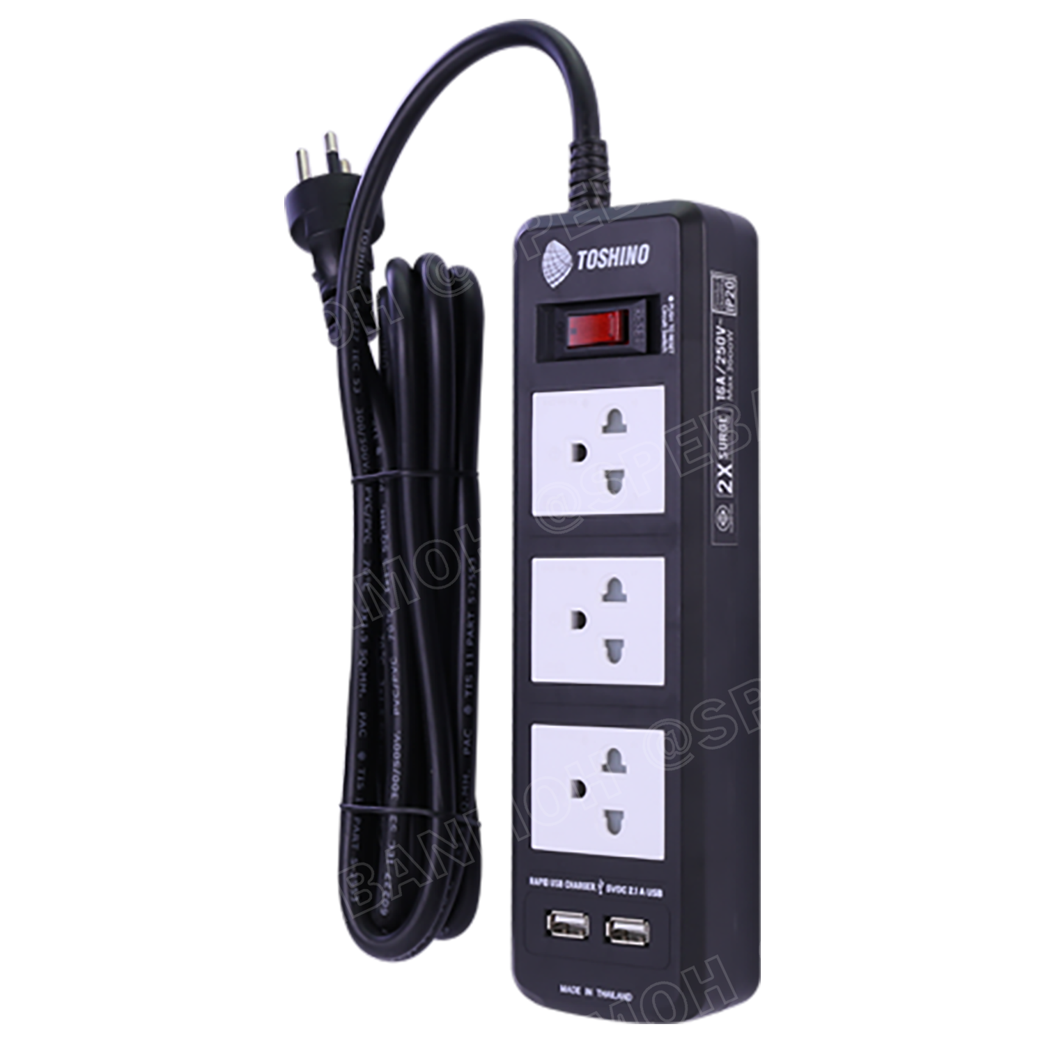 BVC315USB-3M ปลั๊กพ่วง TOSHINO รุ่น BVC Series USB ยาว 3 เมตร รางปลั๊ก TOSHINO 3ช่อง 2USB 2.1A BVC315USB 3เมตร 16A 3600W ระบบ ป้องกันกระแสไฟเกินอัตโนมัติ ระบบ ป้องกันกระแสไฟเกิน อัตโนมัติ มาตรฐาน ม่านนิรภัย ป้องกันนิ้วมือสัมผัสทองเหลืองด้านใน เต้ารับผลิตจ