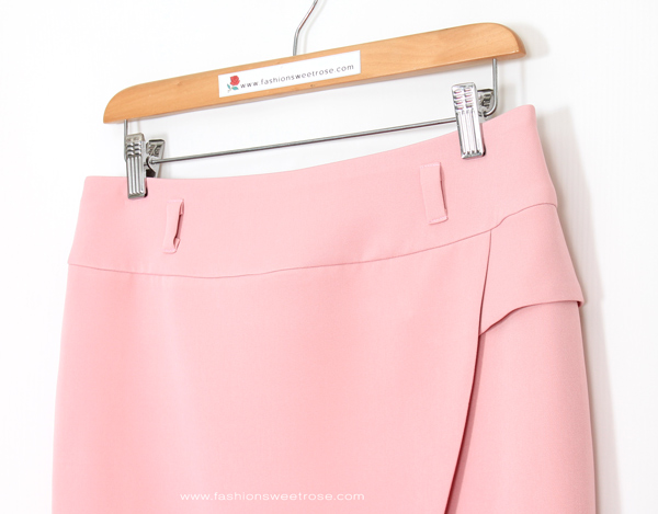 SK-486 กระโปรงทรงสอบ ผ้า Double Twist สีชมพูพาสเทล
