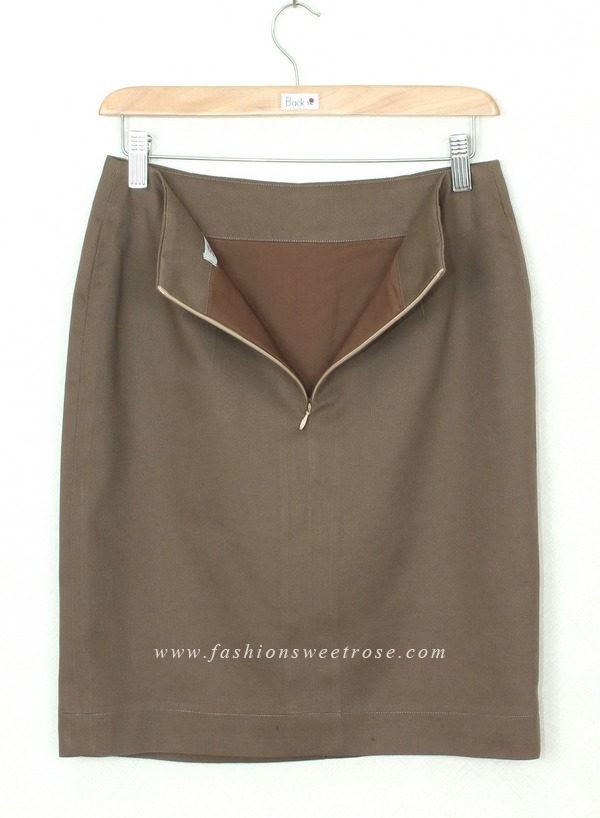 SK-310 กระโปรงแฟชั่น&ทำงาน ทรงสอบ ผ้า Cotton Japan สีน้ำตาล มีกระเป๋าหน้า 2 ข้าง