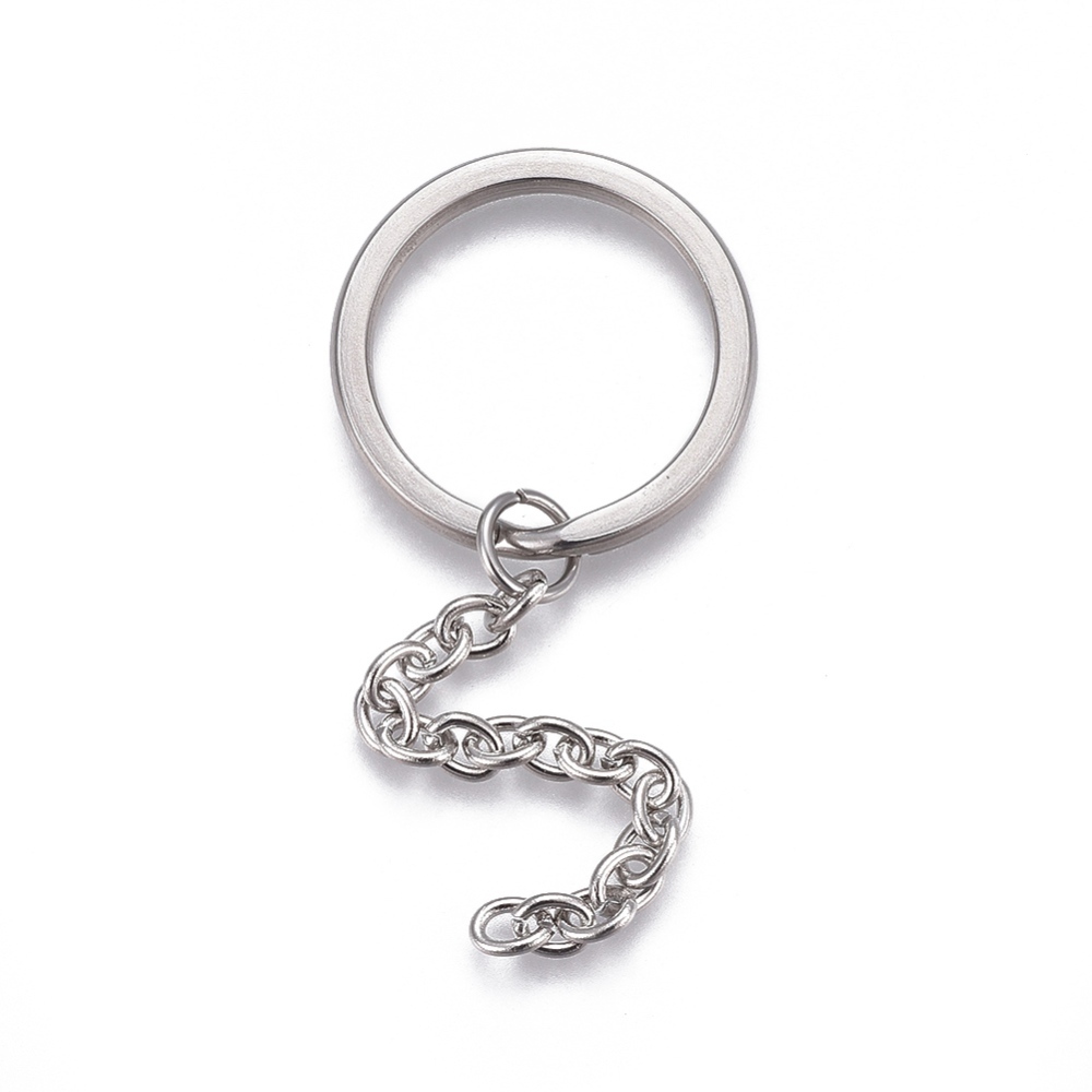 ห่วงพวงกุญแจสแตนเลส 304 เส้นแบน ขนาด 28x3 มม.พร้อมโซ่สแตนเลสยาวประมาณ 5 ซม. แพ็ค 3 อัน