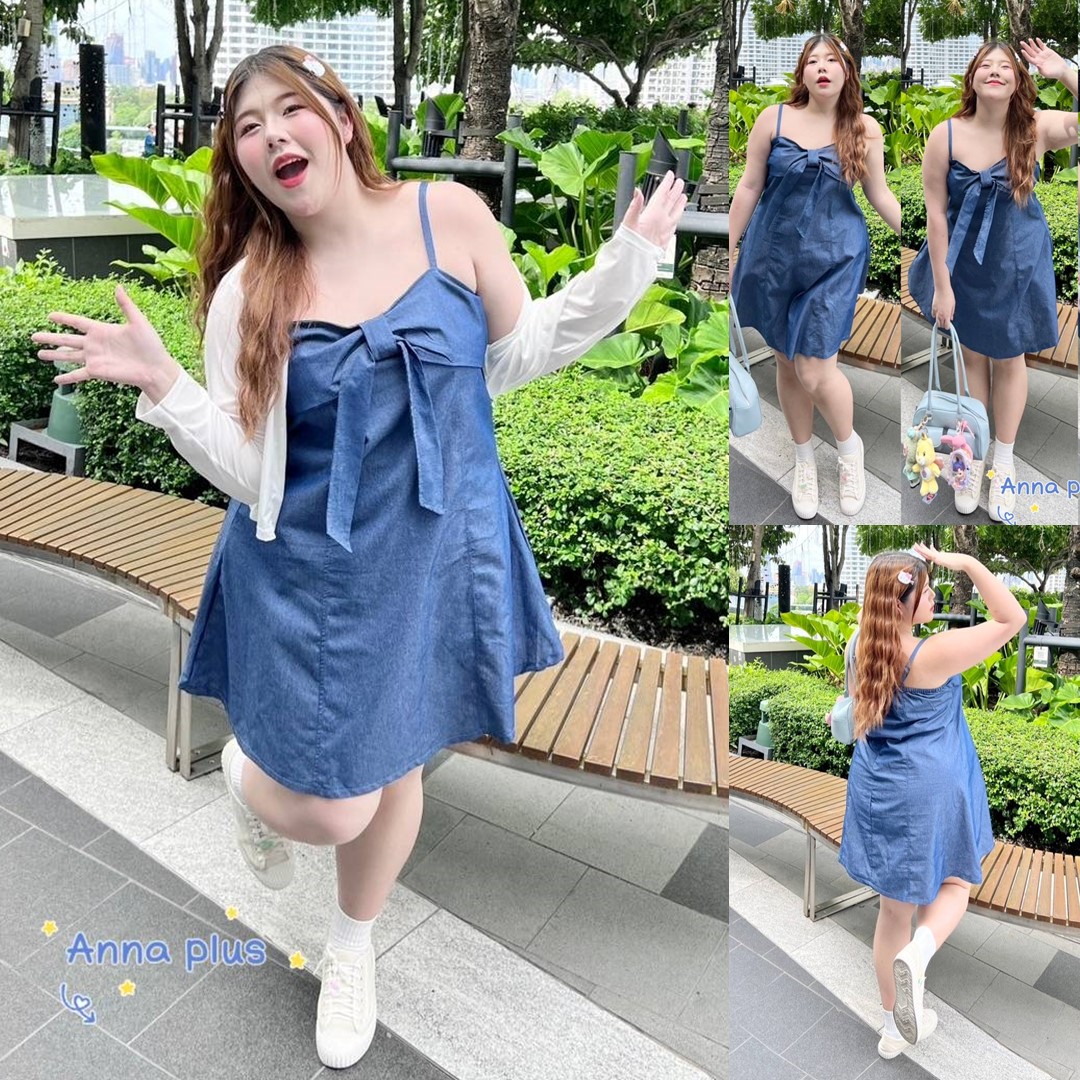 A134 เดรส สาวอวบ plus size มาพร้อมเสื้อคลุม เลือกสีเลื้อคลุมได้ จะรับเดรสอย่างเดียวก็ได้ ผ้ายีนส์ อก40-50นิ้ว
