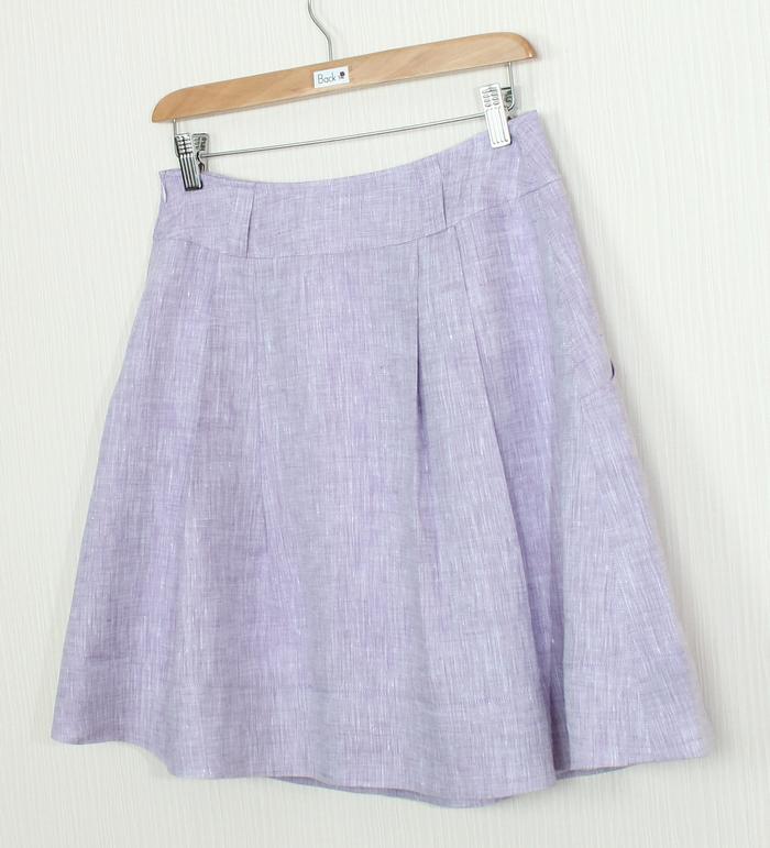 SK-241 กระโปรงแฟชั่น&ทำงาน ทรงบาน ผ้าลินินญี่ปุ่นสีม่วงอ่อน มีกระเป๋าล้วงได้ 2 ข้าง