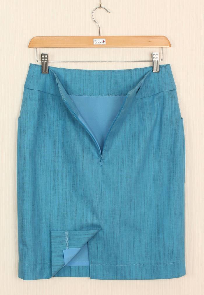 SK-234 กระโปรงแฟชั่น&ทำงาน ทรงสอบ ผ้าญี่ปุ่นผสมสเปนเด็กสีฟ้า