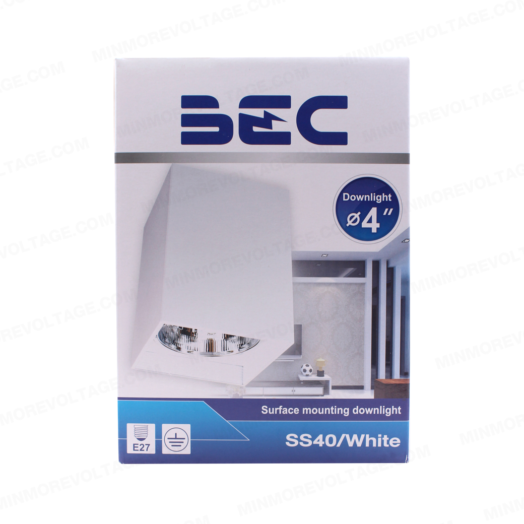 โคมไฟดาวน์ไลท์ติดลอยทรงสี่เหลี่ยม ขนาด 4" นิ้ว ขั้วE27 รุ่น SS40 ยี่ห้อ BEC (มีสองสี ขาว-ดำ)