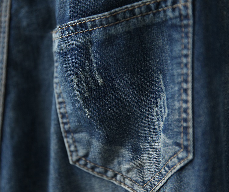 JPNT-008 กางเกงยีนส์ขายาว 5 ส่วน ปักลายดอกกุหลาบ เอวยางยืด เนื้อผ้านิ่มไม่หนา