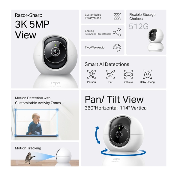 กล้องวงจรปิดไร้สาย TP-Link Tapo C230 Pan/Tilt AI Home Security Wi-Fi Camera