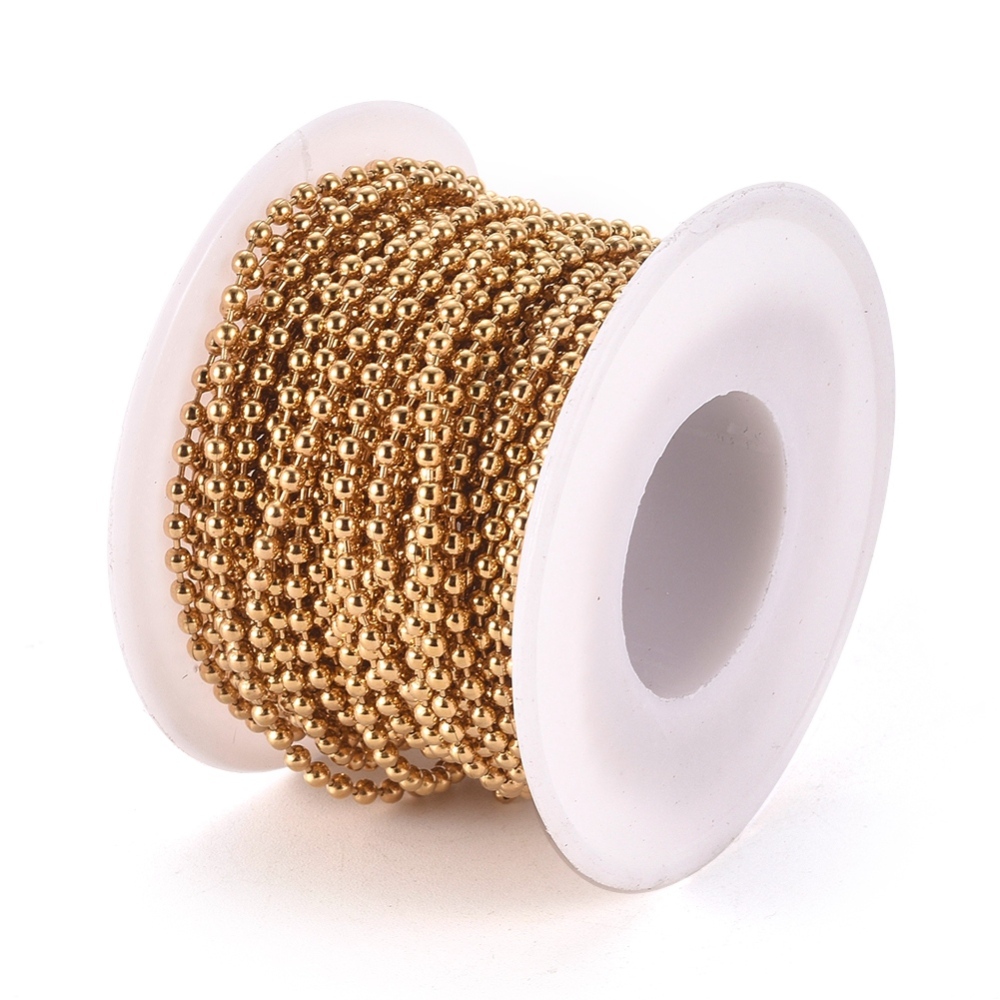 โซ้ไข้ปล่าแสตนเลส ชุบสีทองด้วยระบบ vacuum ขนาด 2.5mm Vacuum Plating 304 Stainless Steel Ball Chains