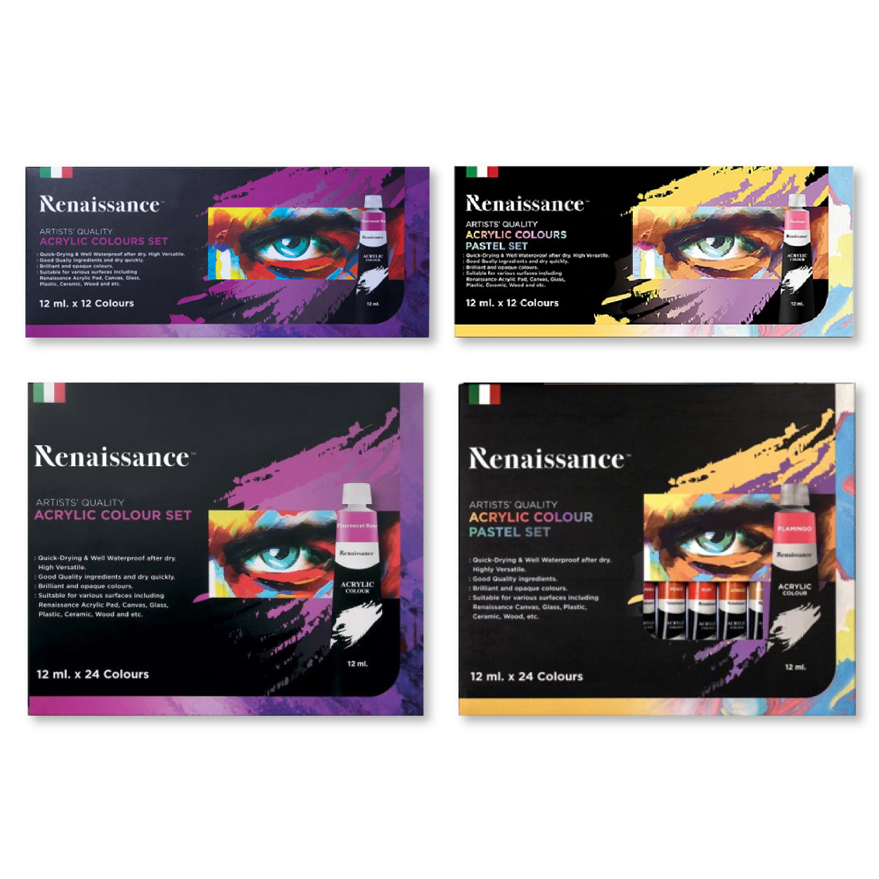 ชุด สีอะคริลิค Renaissance 12 ml. ขนาด 12 สี / 24 สี สีสด สีพาสเทล