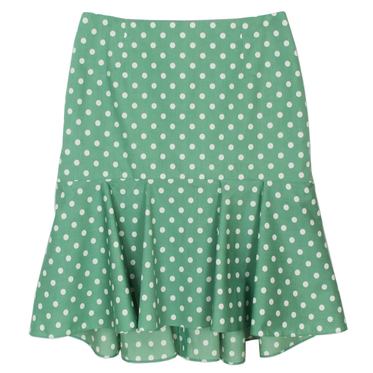 SK-199 กระโปรงแฟชั่น&ทำงาน ทรงย้วย ผ้าคอตต้อนญี่ปุ่นสีเขียว Polka Dot Green