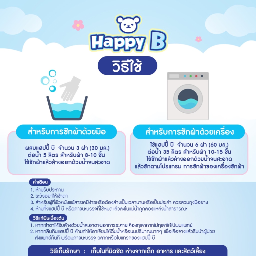 HAPPY B BABY DELICATE FABRIC WASH 3000ml . น้ำยาซักผ้าเด็ก สูตรผสมออร์แกนิค ขจัดกลิ่นอับแม้ตากในที่ร่ม