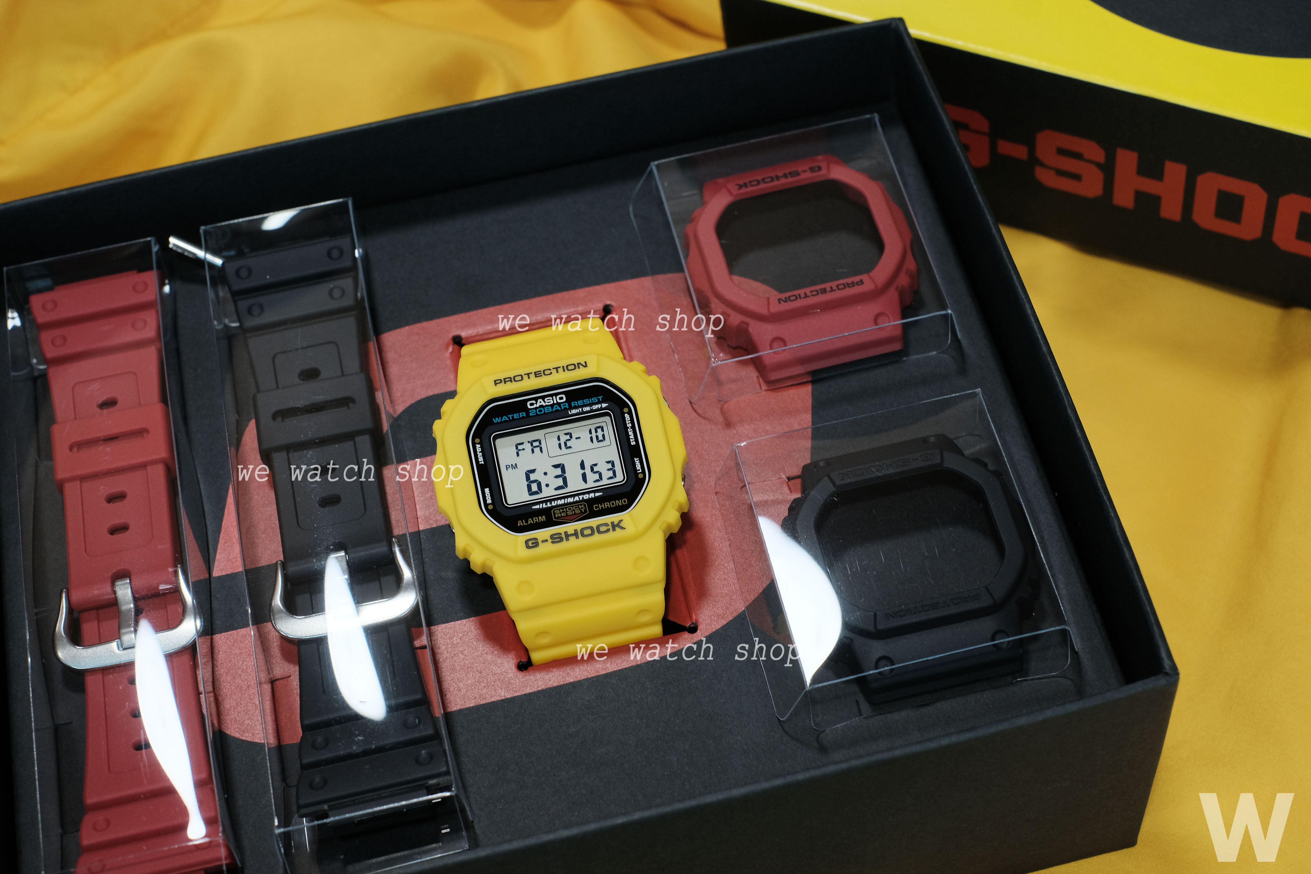 CASIO G-SHOCK รุ่น DWE-5600R-9DR LIMITED สีเหลือง พร้อม Set สายเปลี่ยน 2 สี สินค้าของเเท้ รับประกันศูนย์ CMG