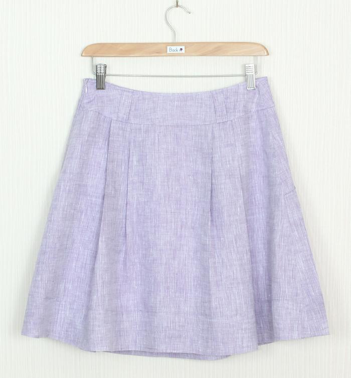 SK-241 กระโปรงแฟชั่น&ทำงาน ทรงบาน ผ้าลินินญี่ปุ่นสีม่วงอ่อน มีกระเป๋าล้วงได้ 2 ข้าง