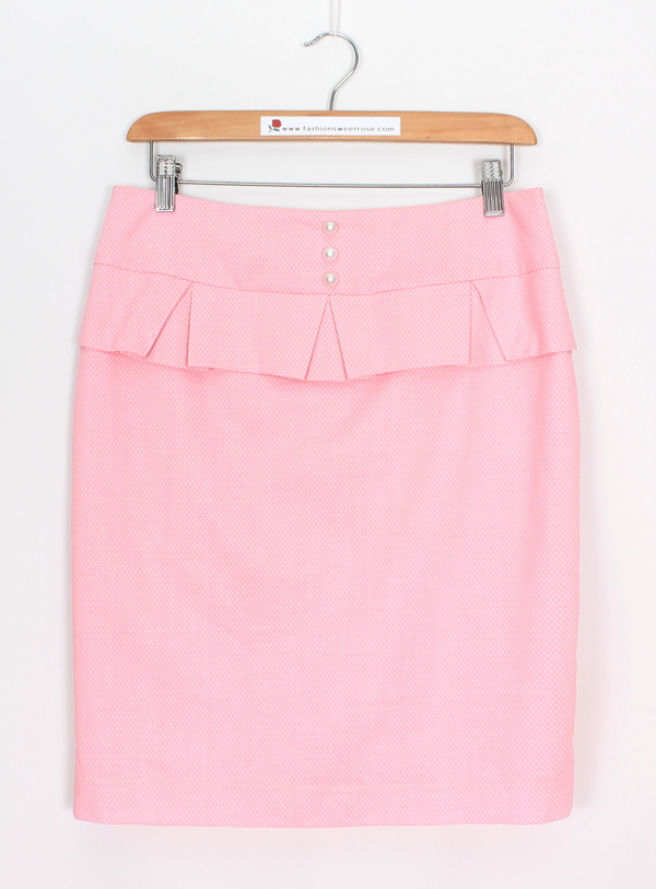 SK-474 กระโปรงทรงสอบ ผ้าคอตต้อนญี่ปุ่นลายจุดสีชมพู