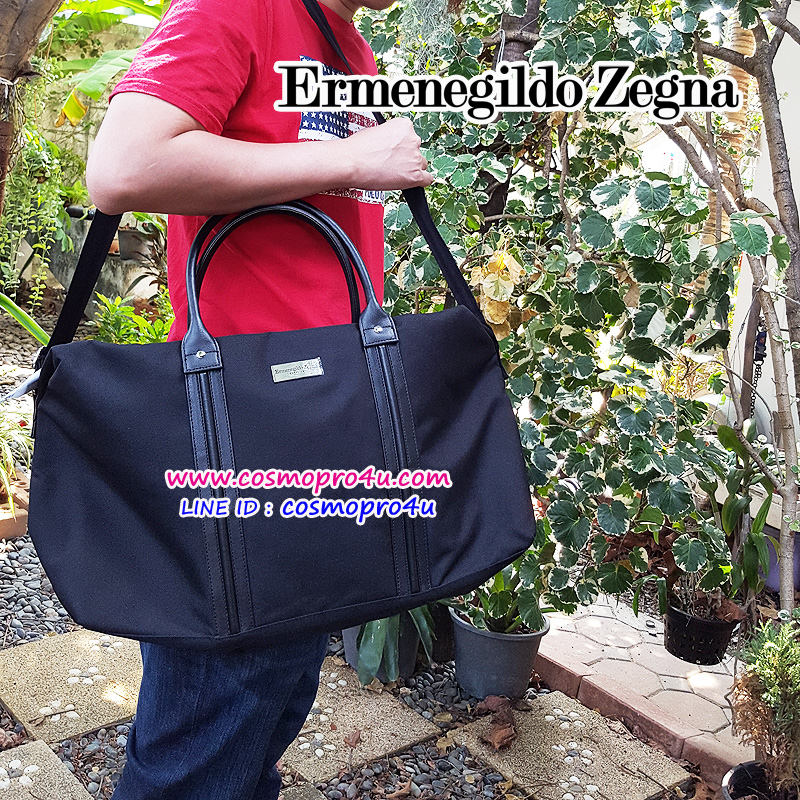 กระเป๋า Ermenegildo Zegna กระเป๋าดัฟเฟิล Duffel bag เออร์เมเนจิลโด เซนญ่า กระเป๋าถือแนวสปอร์ตมีหูหิ้วหนัง+สายสะพายยาว ใบใหญ่ 24x12นิ้ว สีดำ ถือแล้วเท่