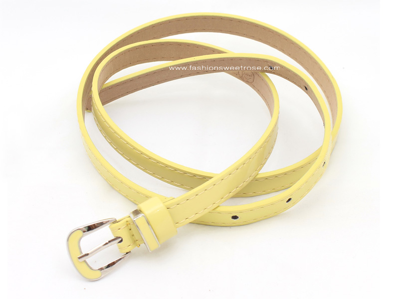 BLT-261 เข็มขัดแฟชั่นผู้หญิงเส้นเล็ก สายหนังเทียมสีเขียวอ่อน หัวโลหะทรงโค้งมน