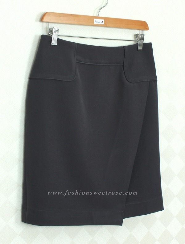 กระโปรงแฟชั่น&ทำงาน กระโปรงทรงสอบ ผ้าไหมอิตาลีสีเทาเข้ม ด้านหน้ากระโปรงดีไซน์เรียบหรู / SK-342