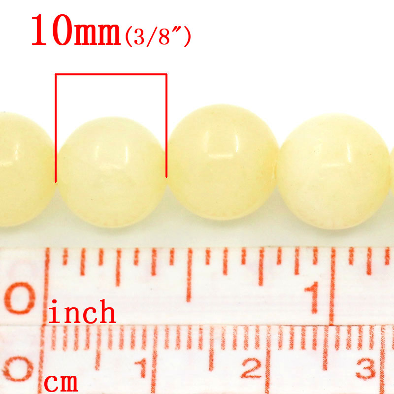 ลูกปัดหินJasperเหลืองสังเคราะห์ ขนาด 10mm เม็ดกลมสีเหลืองอ่อน 1 เส้นยาว 38cm ประมาณ 39 เม็ด