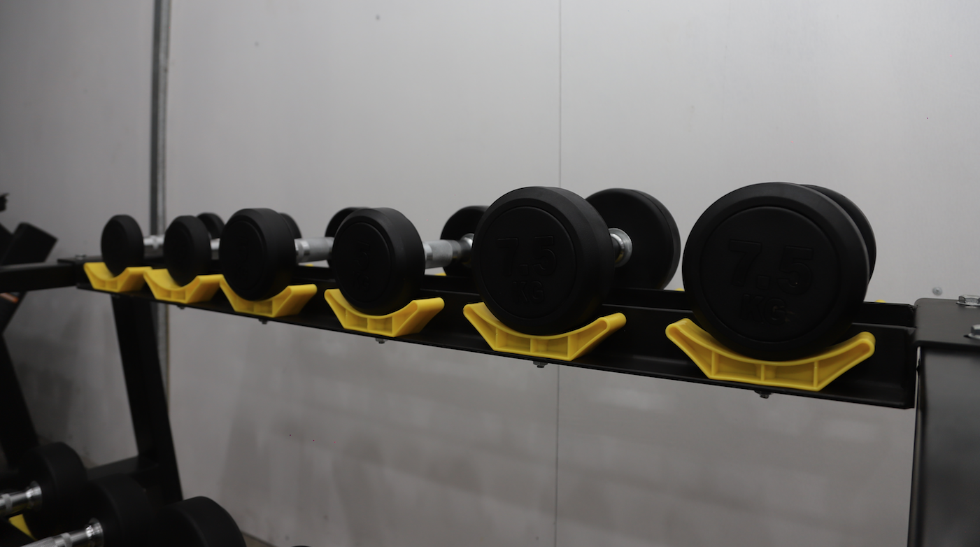 ชุดดัมเบลกลมหุ้มยาง 6 คู่ พร้อมชั้นวาง 2 ชั้น (งานระดับยิมมาตรฐานฟิตเนส)