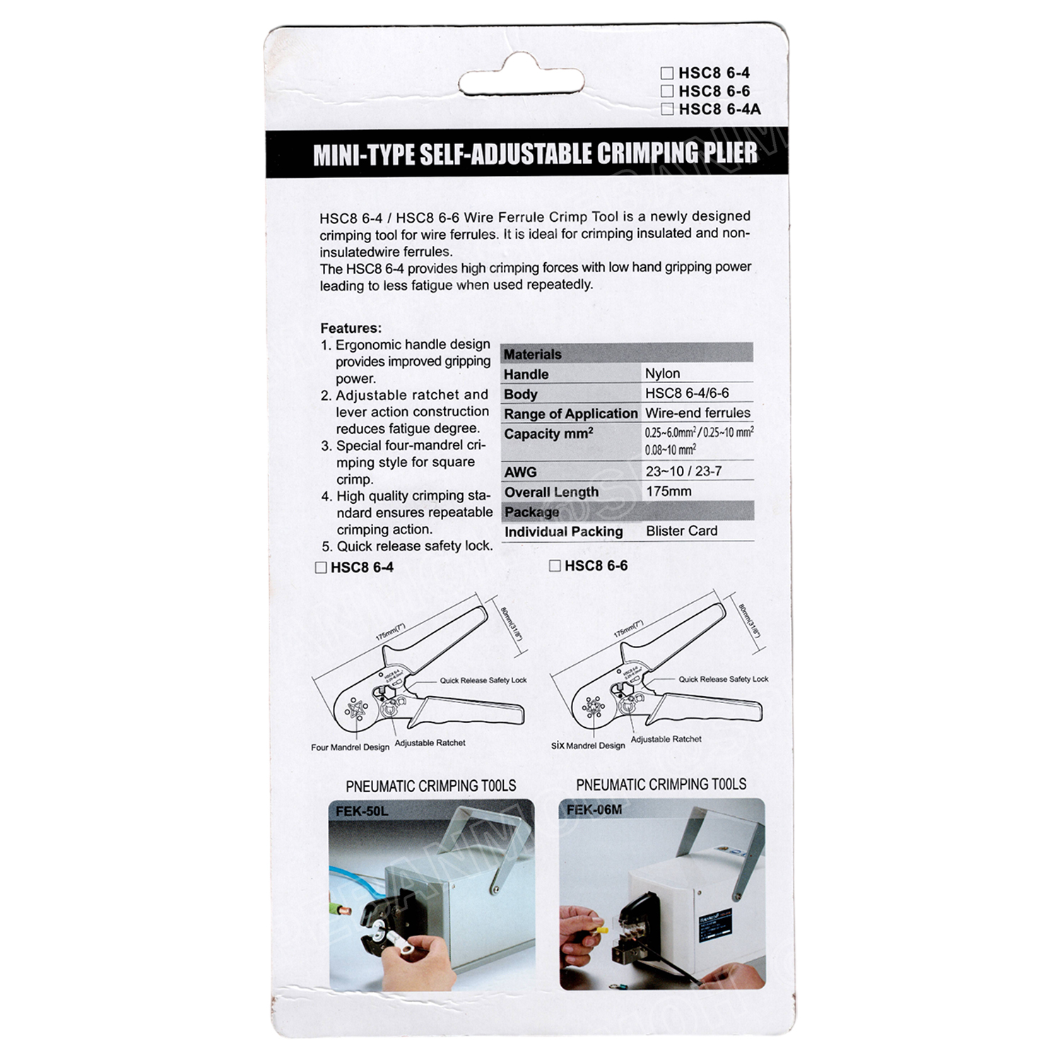 [ 1 ชิ้น ] HSC8-6-6 คีมย้ำหางปลา คอร์ดเอ็น รุ่นหนา หกเหลี่ยม หางปลาเข็ม 0.25-6 mm² Crimping Terminal For Coed End คีมย้ำสลิปเข้าปลายสาย ย้ำสายไฟ Wire ferrules End sleeves 23-10AWG คีมอเนกประสงค์ ด้ามจับ แบบ 4 เหลี่ยม CRIMPING TOOLS 0.5 1.5 2.5 4.0 6.0 mm
