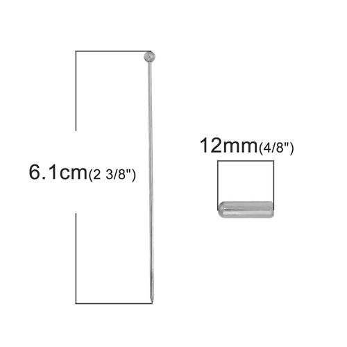 เข็มกลัดแบบแท่งหัวบอล วัสดุทองแดง สีเงิน