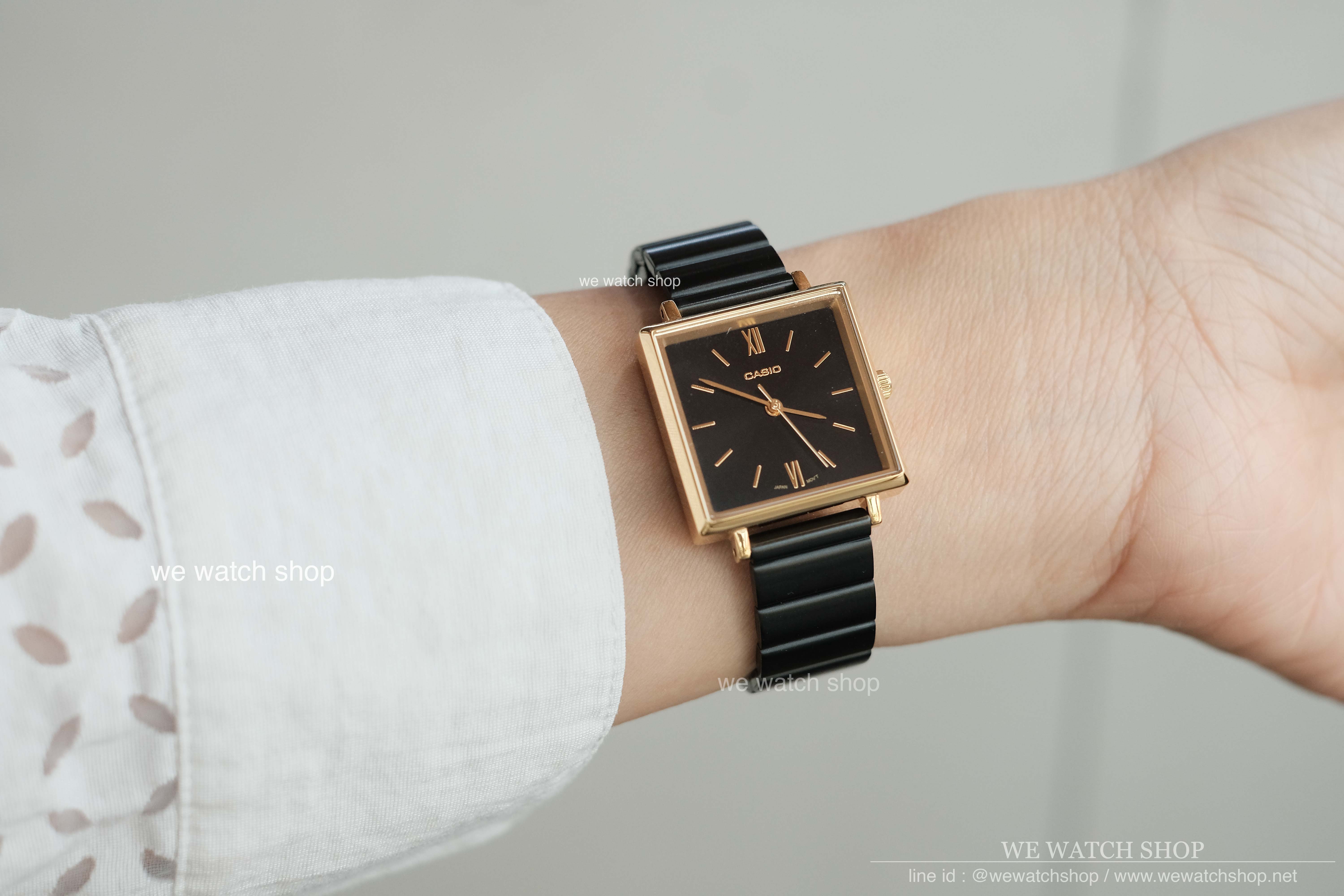 CASIO Standard รุ่น LTP-E155GB-1ADF สีดำ ทอง สายสแตนเลส สินค้าใหม่ ของแท้ รับประกันศูนย์ CMG