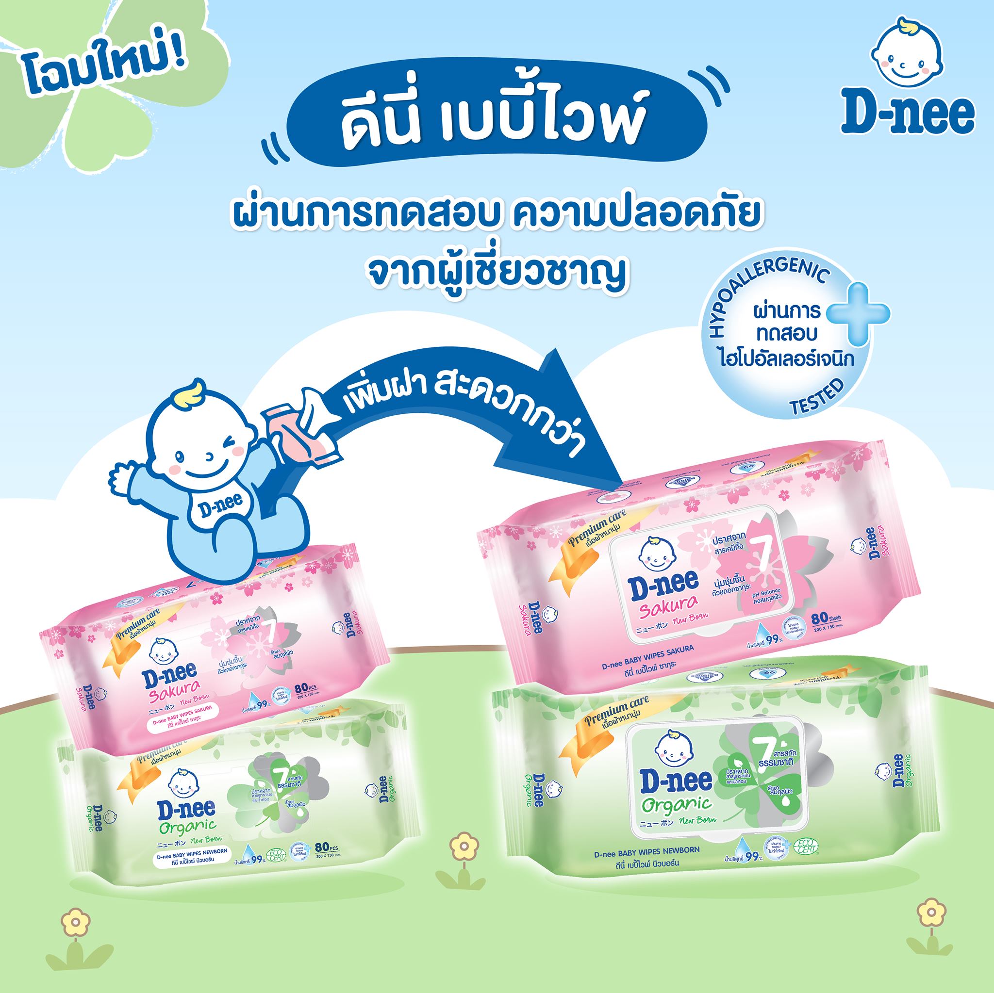 D-nee เบบี้ไวพ์ สูตรอ่อนโยนจากธรรมชาติ ด้วยน้ำบริสุทธิ์ 99%
