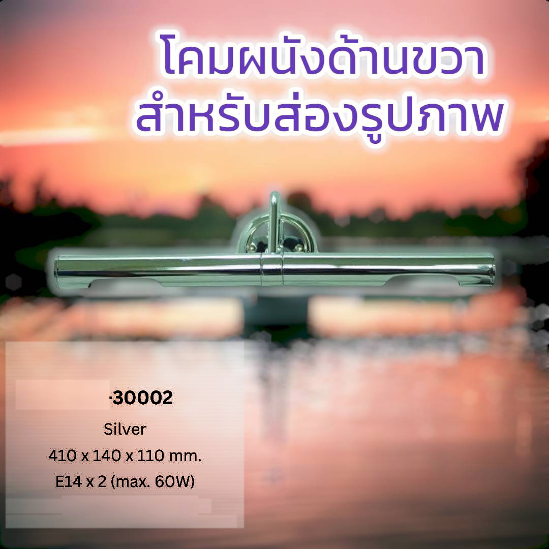 ไฟฉายโคมไฟติดผนังด้านขวาสำหรับส่องรูปภาพสีทอง สีเงิน 410 x 140 x 110 มม. E14 x 2 (สูงสุด 60W)