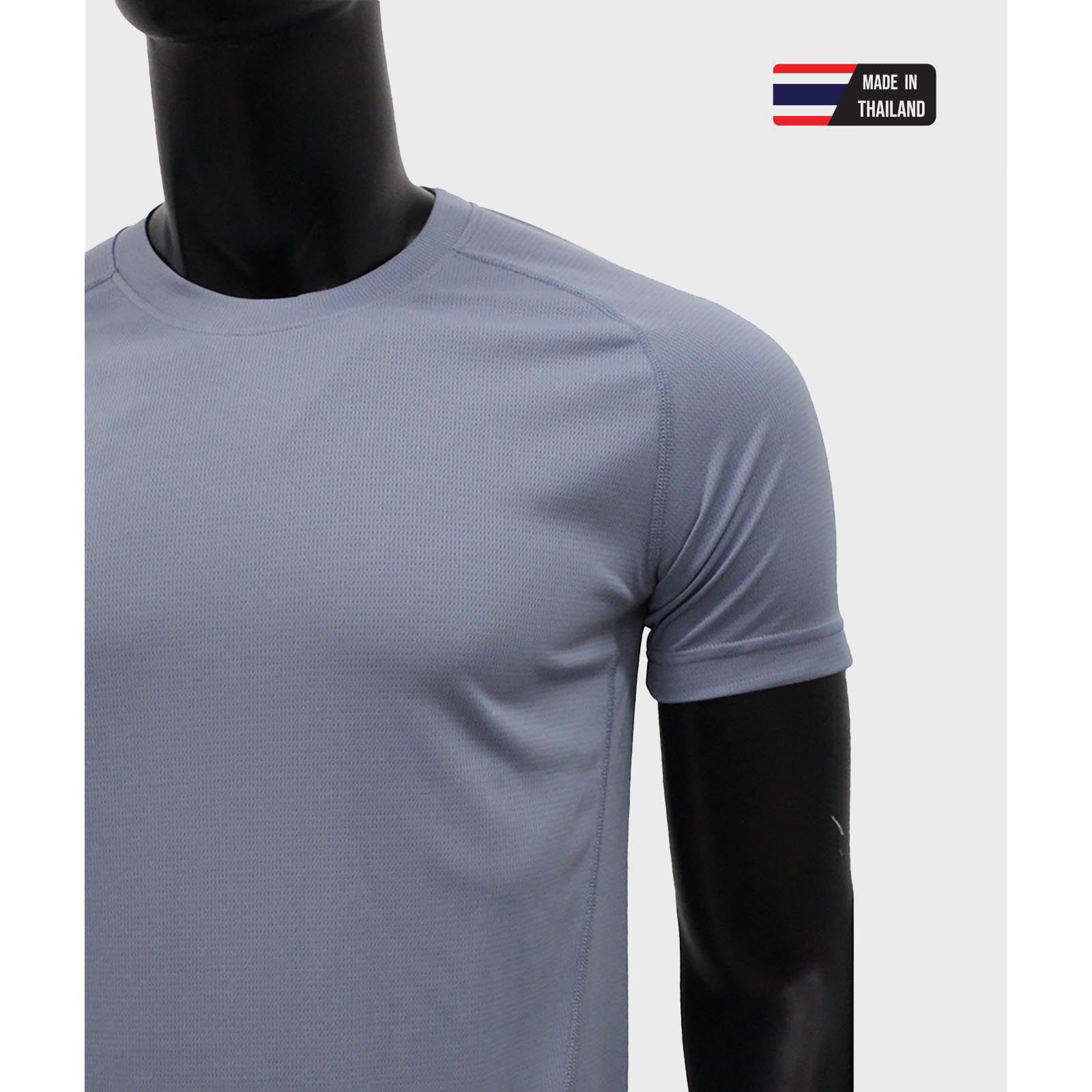 เสื้อคอกลม คอกลมไหล่สโลป ผ้าลายสายฝน ไมโคร 100% สีเทา ใส่สบาย ระบายเหงื่อได้ดี