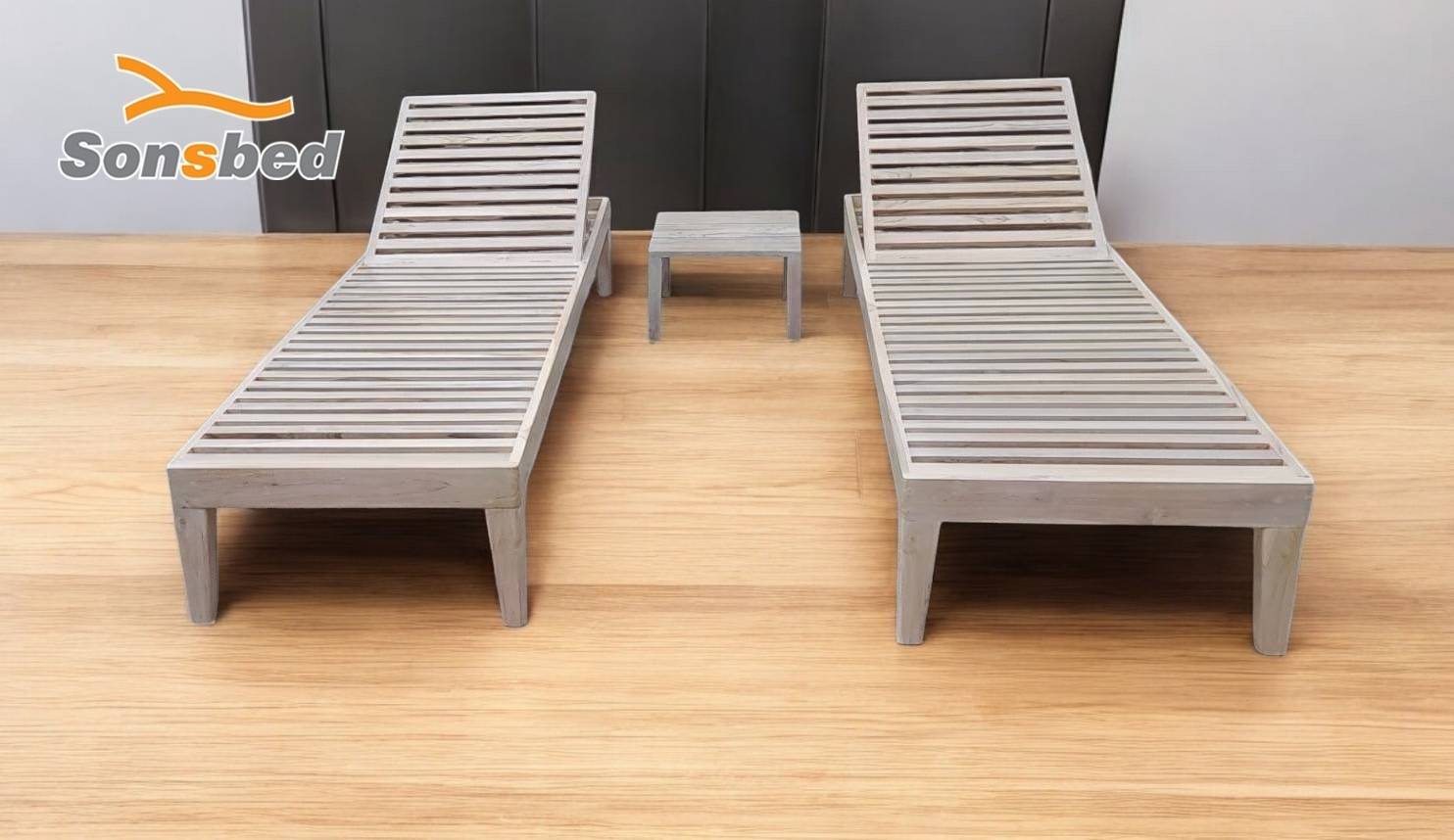 เตียงอาบแดดไม้สัก Sunbed White Gray01