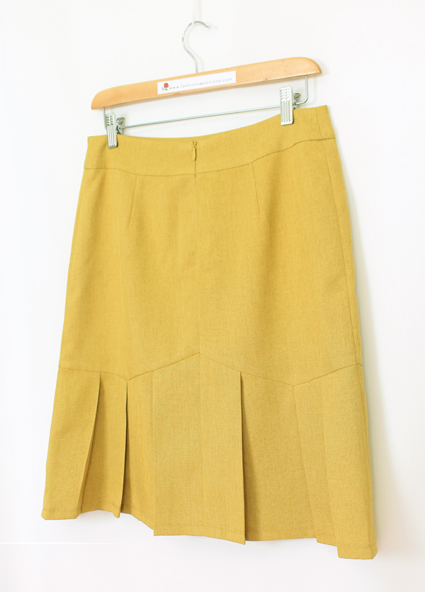 SK-480 กระโปรงทรงปลายบาน ผ้าคอตต้อนลินินไอริส สีเหลืองมาสตาส