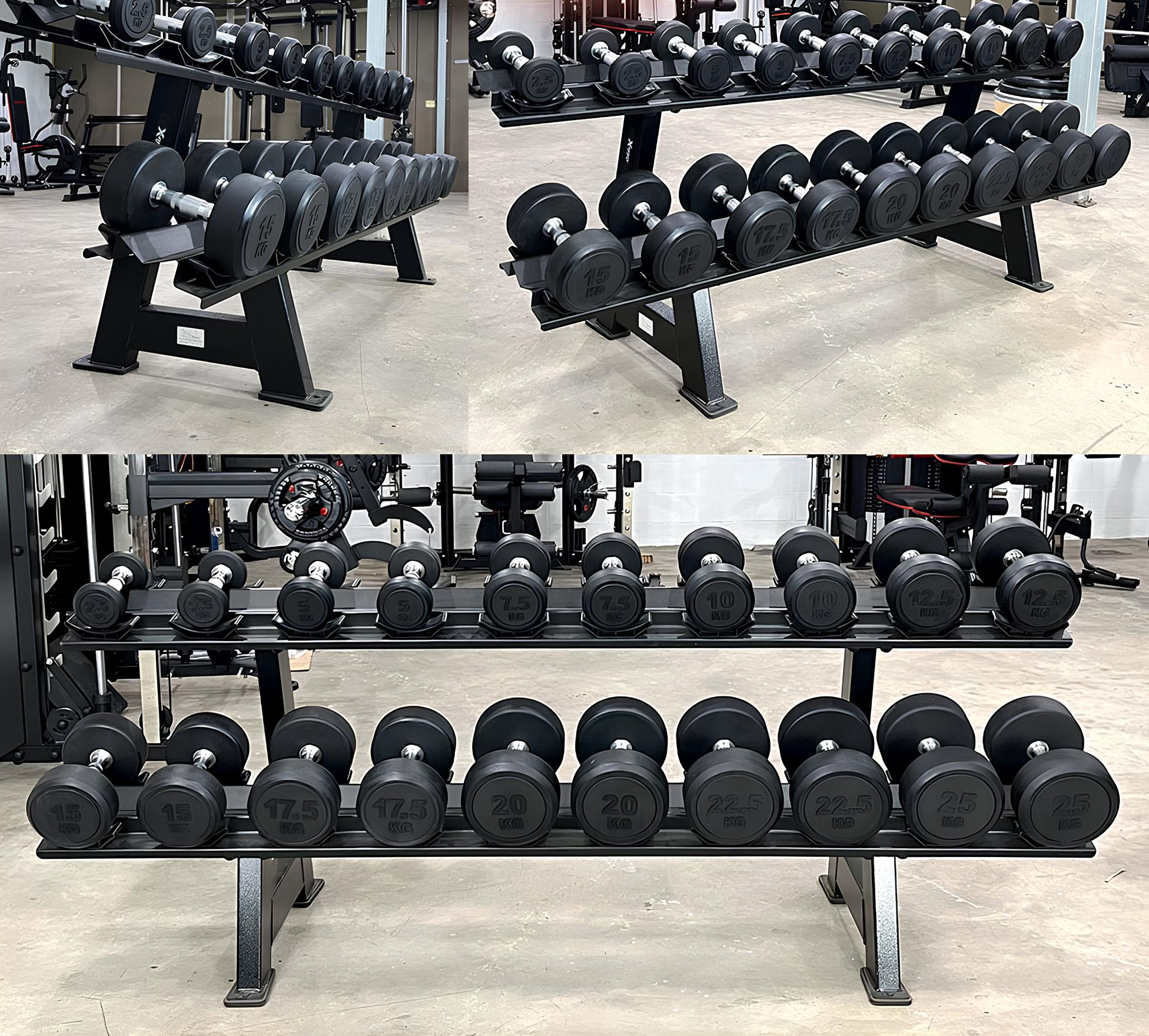 ชุดดัมเบลลูกกลมหุ้มยางพร้อมชั้นวางชุดใหญ่ (งานระดับยิมมาตรฐานฟิตเนส)