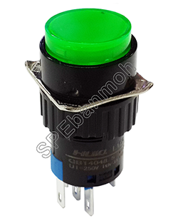 L16A-001-8P-DZ 12V สวิทช์กดติด-กดดับ 8ขา (Maintain) ∅16mm สีเขียว