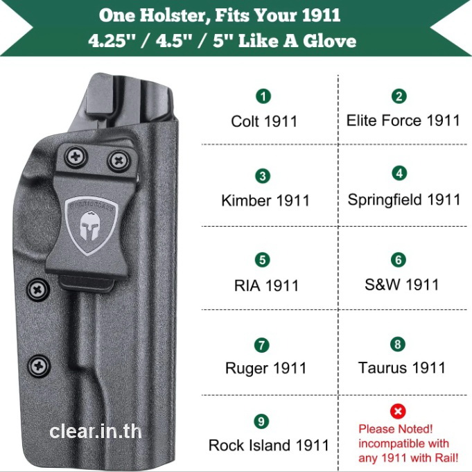 ซองพกใน 1911 Holster - IWB Kydex Holster Fit 1911 5'' No Rail Pistol, Right USA WARRIORLAND holster ส่งจากประเทศไทย