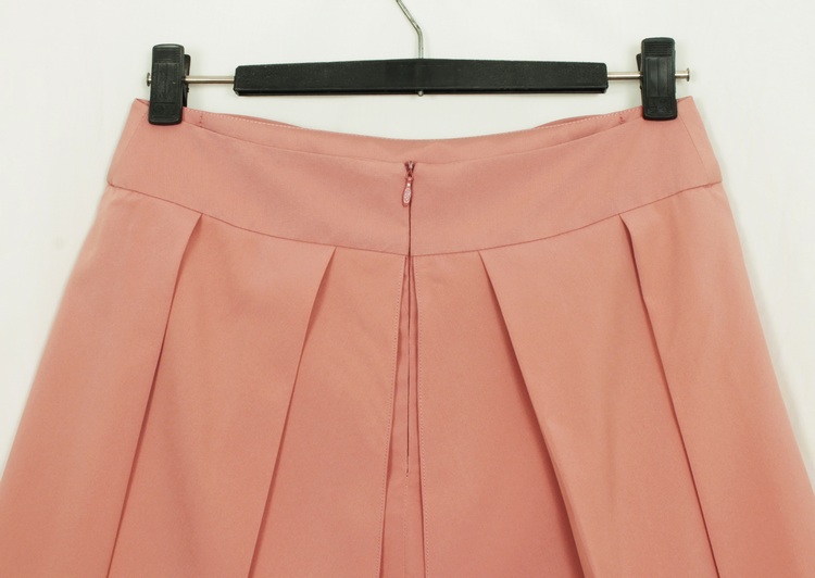 SK-146 กระโปรงแฟชั่น&ทำงาน ผ้าไหมอิตาลีสีชมพูพาสเทล มีโบว์ซ้อนกัน 2 ชั้น