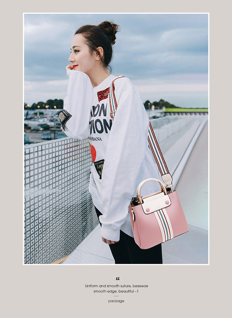 BAG-002 กระเป๋าถือแฟชั่นพร้อมสายสะพายสำหรับคุณผู้หญิง สีชมพูพาสเทล