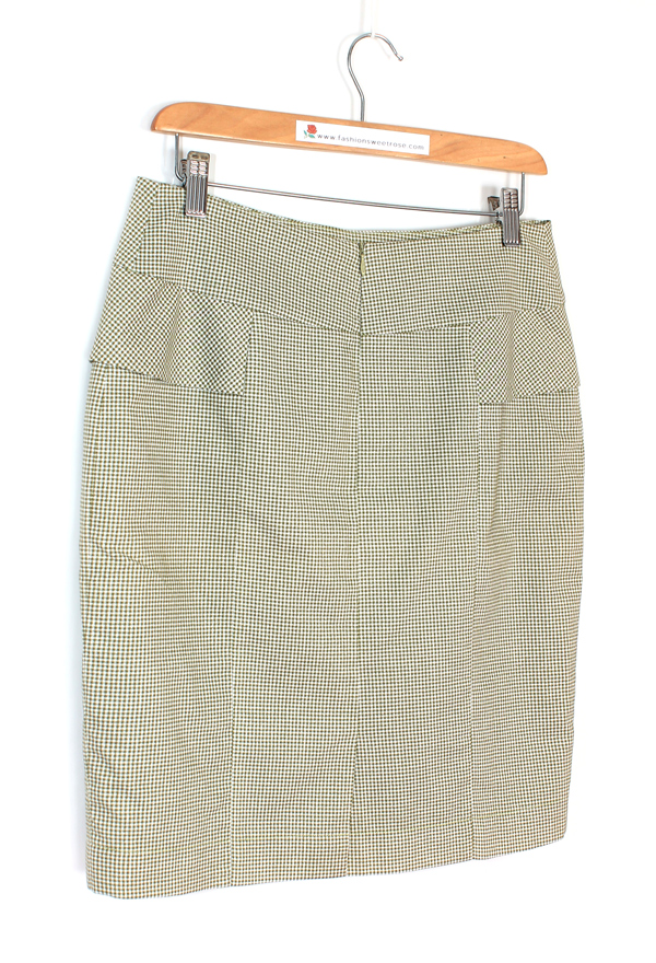 SK-472 กระโปรงทรงสอบ ผ้าคอตต้อนญี่ปุ่นสีเขียวพิมพ์ลายสก๊อตเล็กๆ