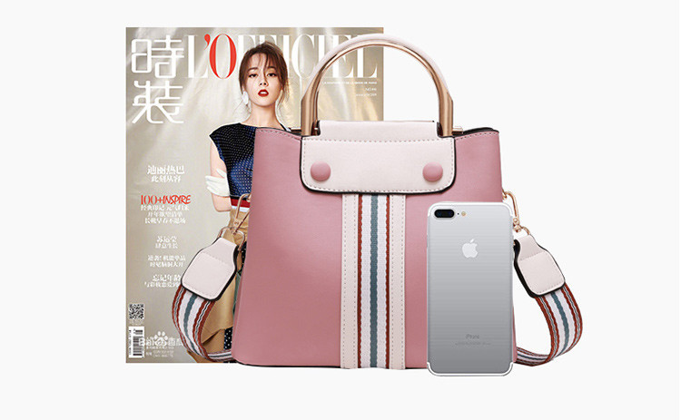BAG-002 กระเป๋าถือแฟชั่นพร้อมสายสะพายสำหรับคุณผู้หญิง สีชมพูพาสเทล