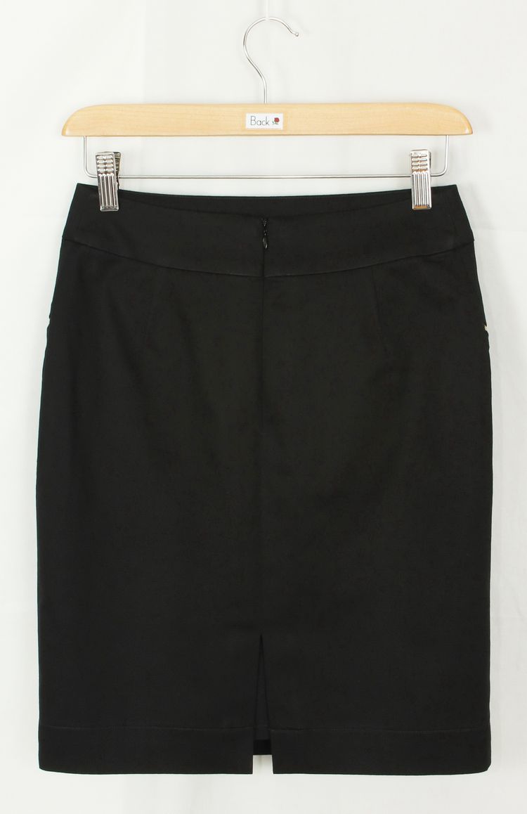 SK-120 กระโปรงแฟชั่น&ทำงาน ทรงสอบแต่งด้วยซิปฟันทอง ผ้าคอตต้อนญี่ปุ่นผสมสเปนเดกสีดำ