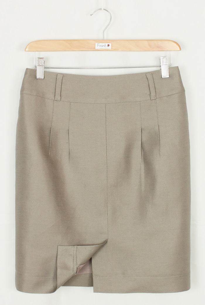 SK-208 กระโปรงแฟชั่น&ทำงาน ทรงสอบแบบผ่าหน้า ผ้าลินินญี่ปุ่น สีน้ำตาลอมเทา