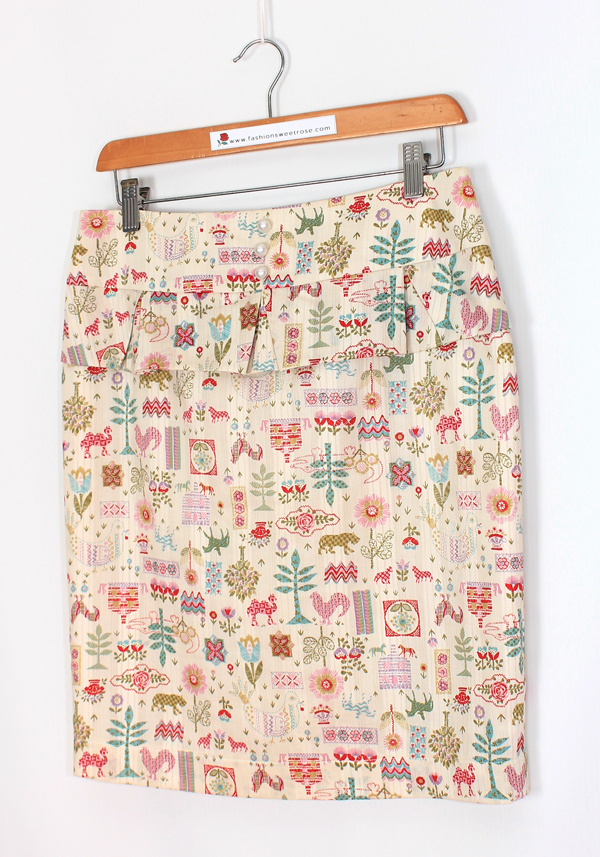 SK-475 กระโปรงทรงสอบ ผ้าคอตต้อนญี่ปุ่นพิมพ์ลายคอสติส