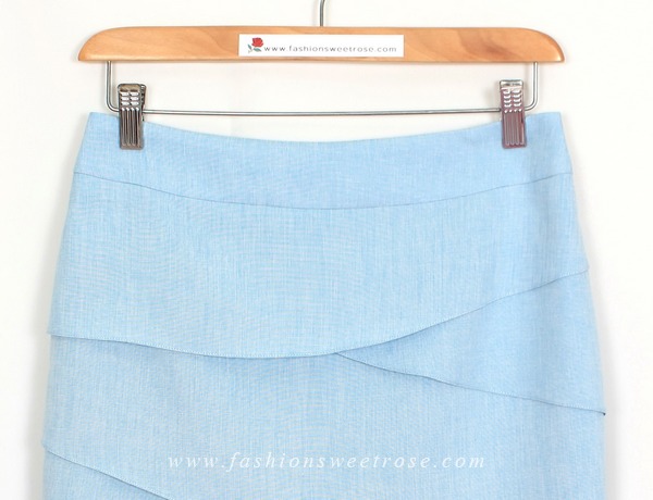 กระโปรงทรงสอบ ผ้าลินินไอริสสีฟ้ามีลายในตัว / SK-462