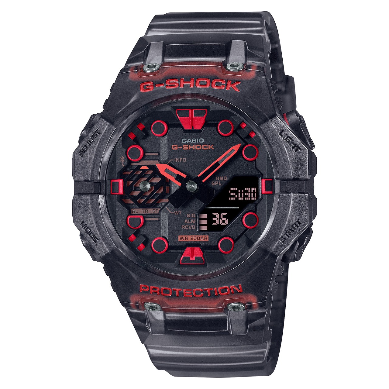 CASIO G-SHOCK รุ่น GA-B001G-1ADR สีดำ ใส ปัดตกแต่งสีแดง สินค้าของเเท้ รับประกันศูนย์ CMG 1 ปี