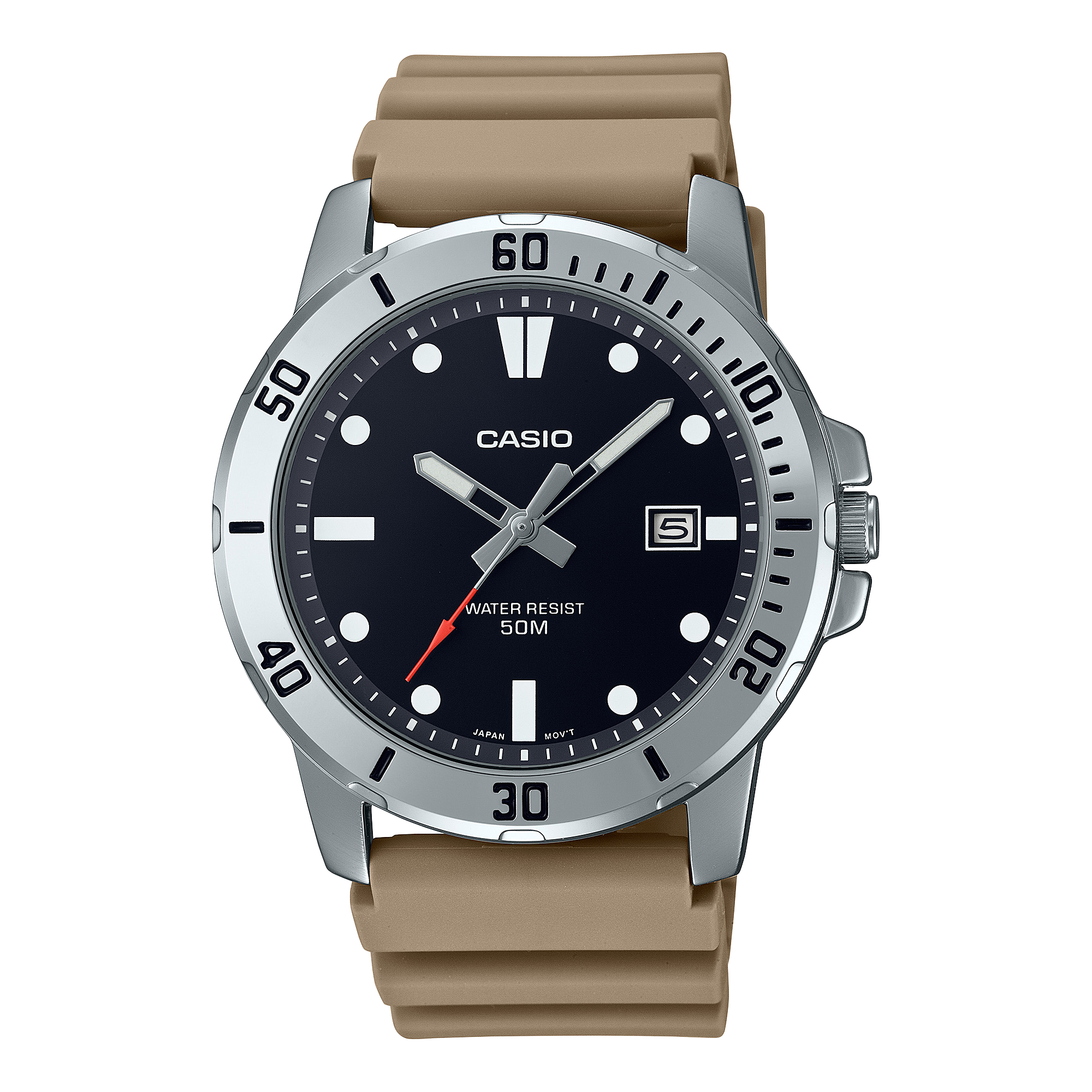 CASIO Standard รุ่น MTP-VD01-5EVUDF สายเรซิ่น หน้าน้ำตาล สายน้ำตาล สินค้าของเเท้ รับประกันศูนย์ CMG