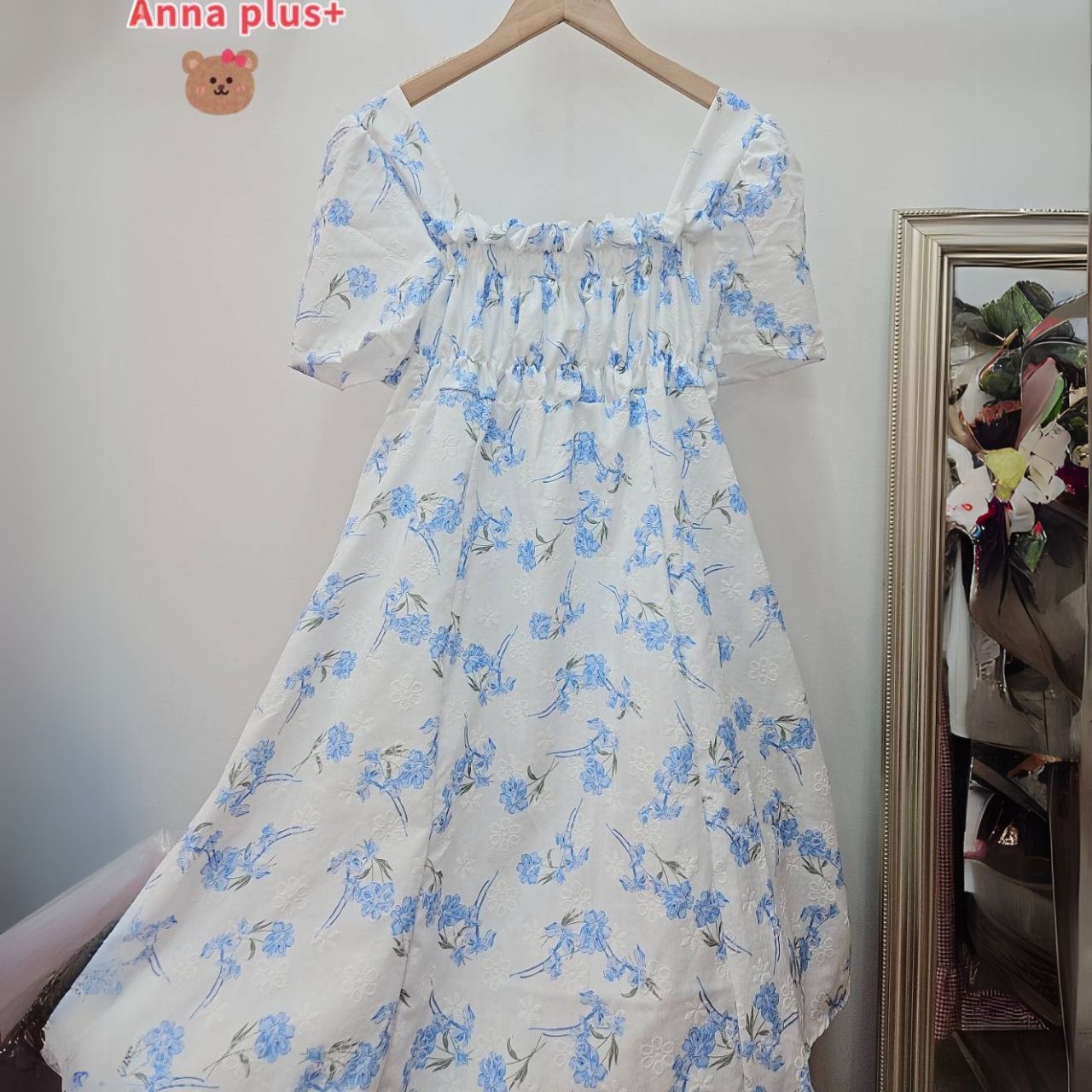 A173 เดรสสาวอวบ อกได้ถึง 50นิ้ว หน้าผ้า52นิ้ว สม็อดหลัง แดง ฟ้า อก40-50นิ้ว