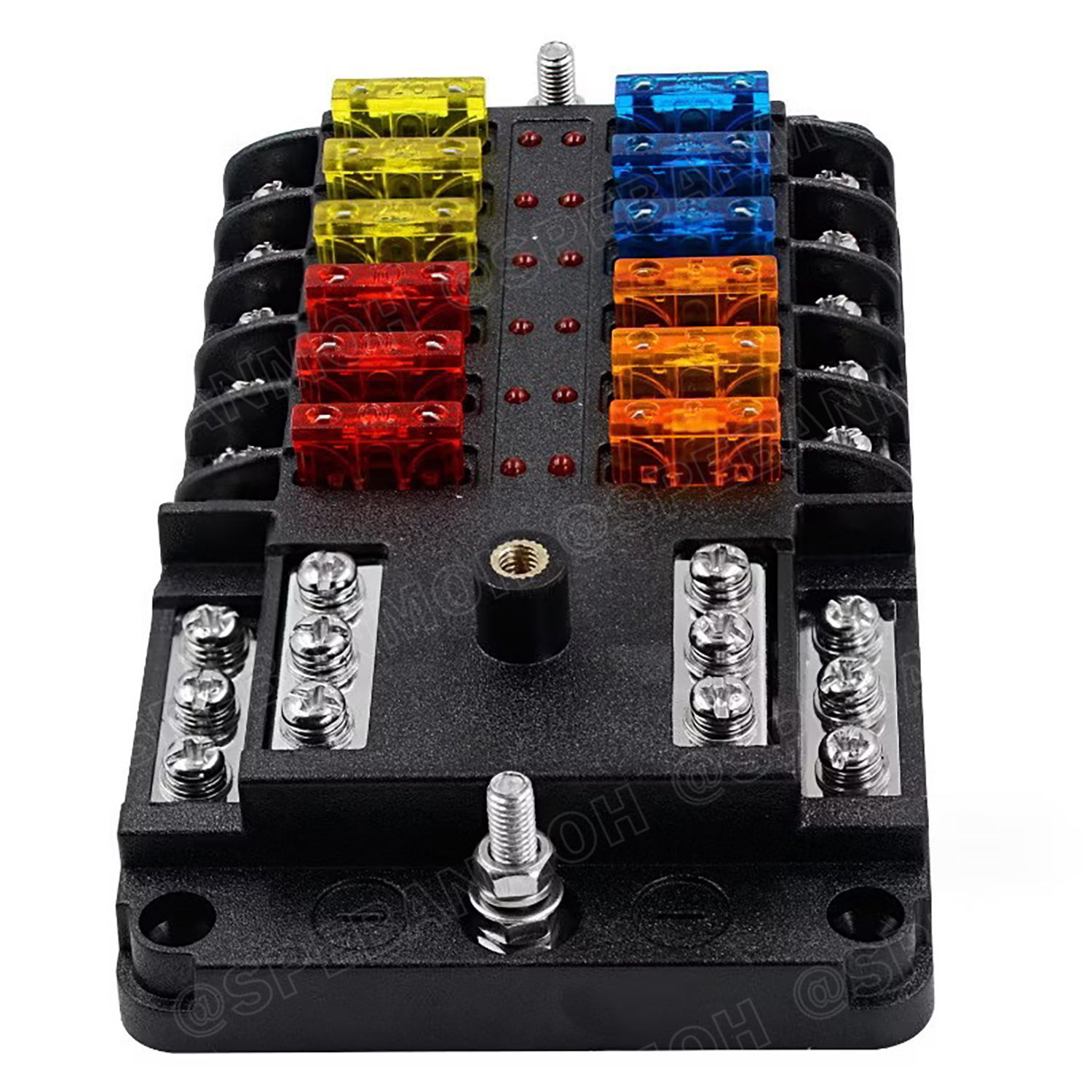 [ 1 ชิ้น ] WP-665A2 กล่องฟิวส์รถยนต์ 12 ช่อง พร้อมฝาครอบ 12 Way Fuse Block กระบอกฟิวส์รถยนต์ 12ช่อง พร้อมลูกฟิวส์ Fuse Holder + Fuse MARINE FUSEBOX ชุดฟิวส์ตัดวงจร 12V 24V DC แผงฟิวส์รถยนค์ รถบรรทุก Auto Fuse 1 In 12 Out ชุดฟิวส์ ดีซี MAX 32VDC