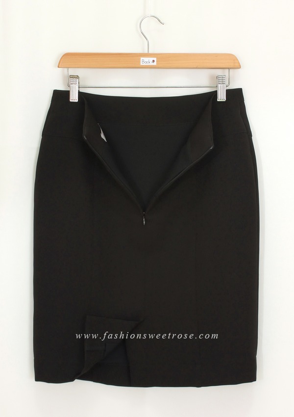 SK-448 กระโปรงทรงสอบ ผ้า Double Twist สีดำ