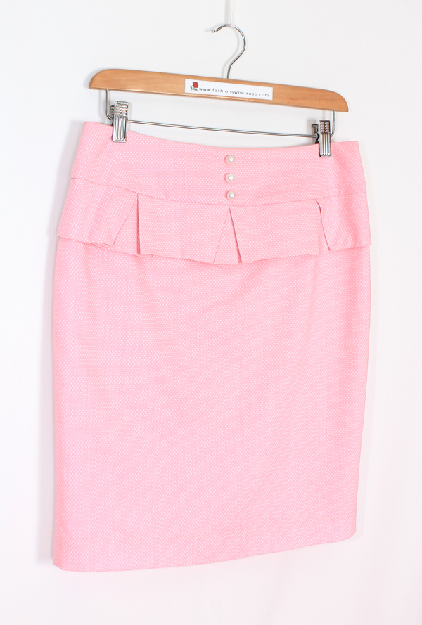 SK-474 กระโปรงทรงสอบ ผ้าคอตต้อนญี่ปุ่นลายจุดสีชมพู